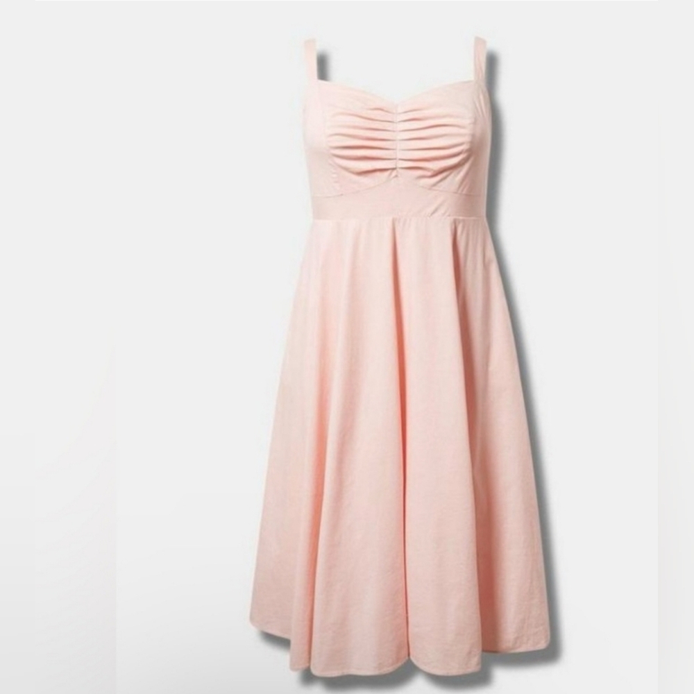 NWT Torrid Pink Midi Poplin Fit & Flare Dress Size 1